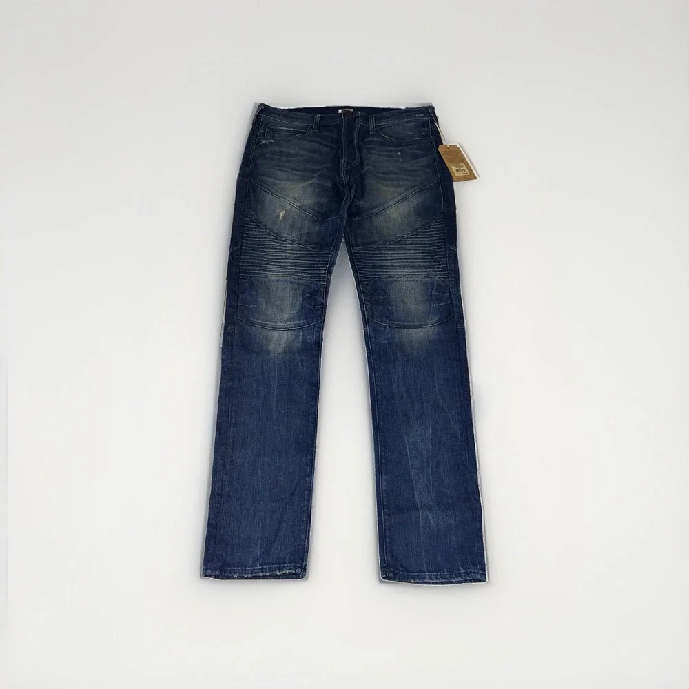 True Religion Rocco Moto Jeans Mens 33 NWT Distressed Blue Skinny Biker